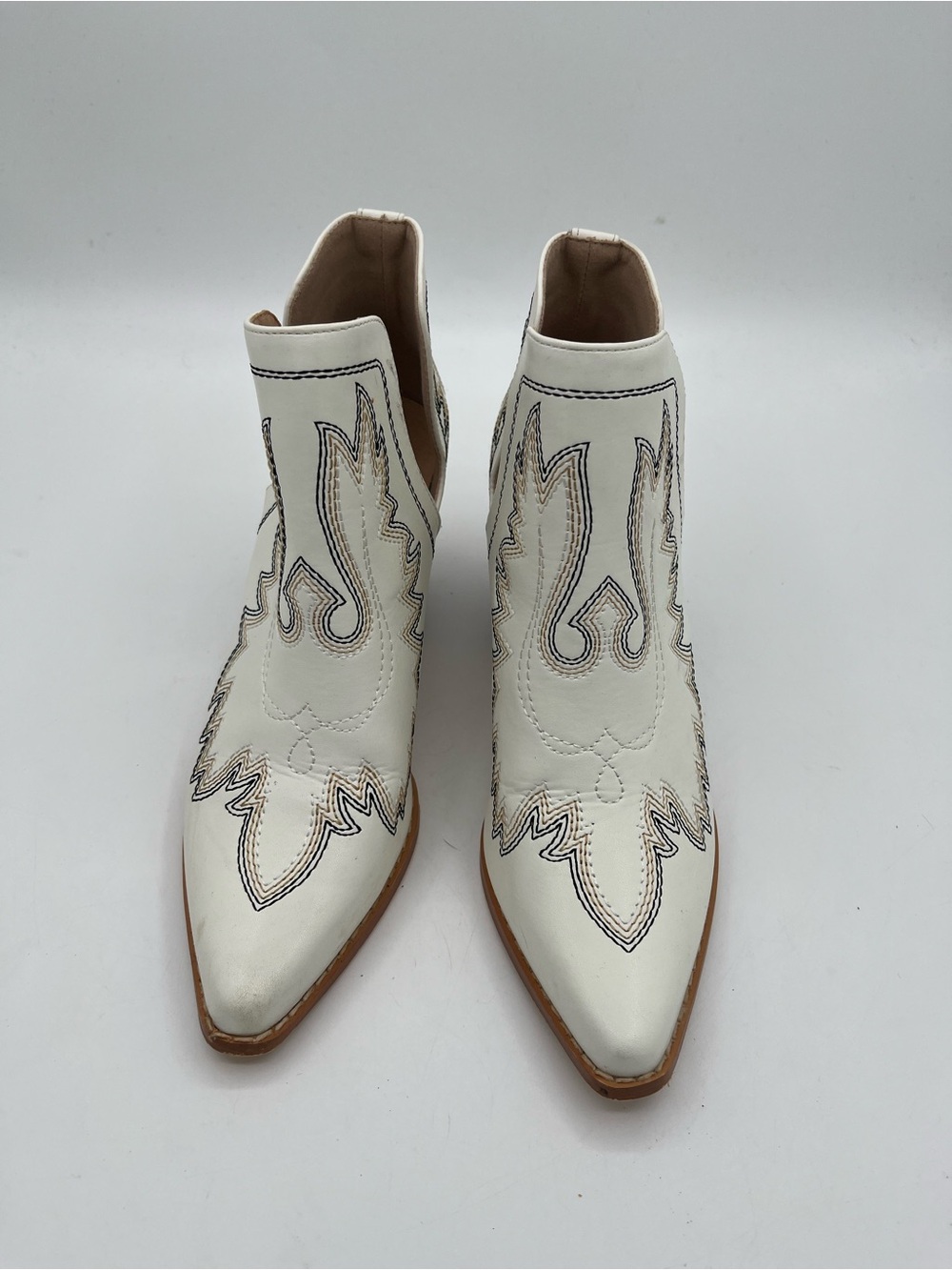 White Western Embroidered Pointed Ankle Booties